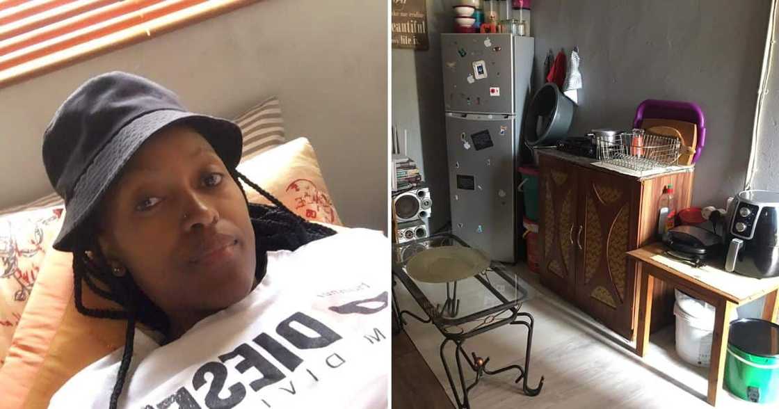 Woman shows neat bedroom Woman shows neat bedroom