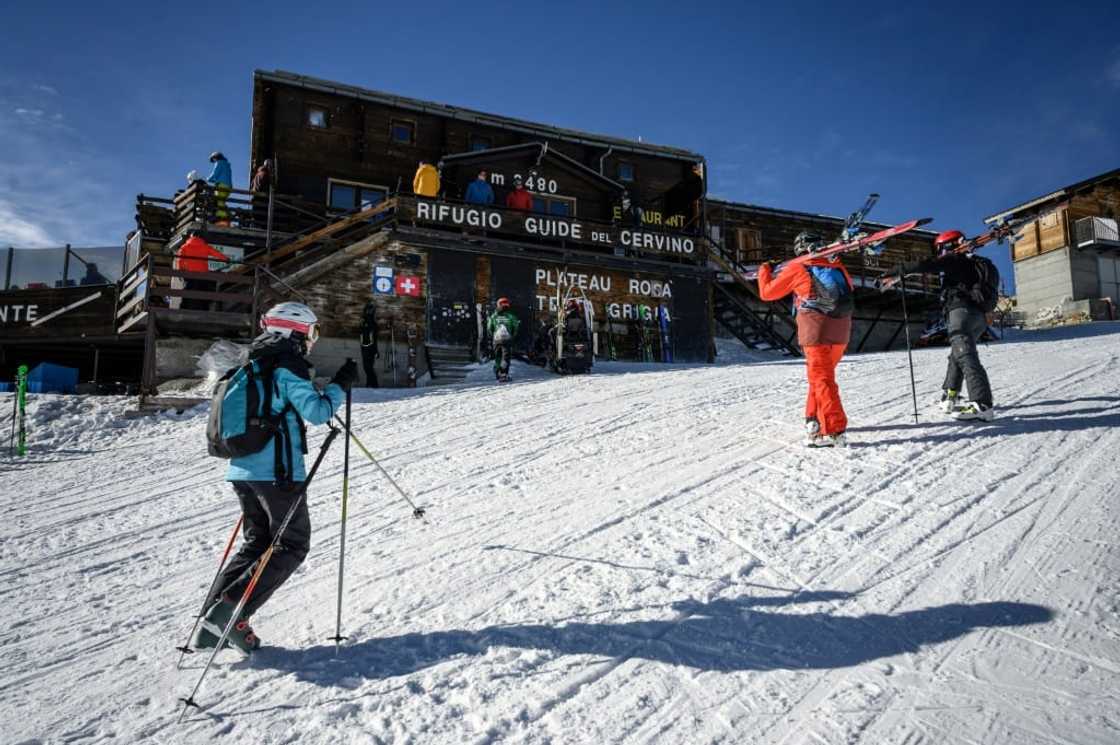 Two-thirds of the mountain lodge, including most of the beds and the restaurant, is now technically perched in southern Switzerland Two-thirds of the mountain lodge, including most of the beds and the restaurant, is now technically perched in southern Switzerland