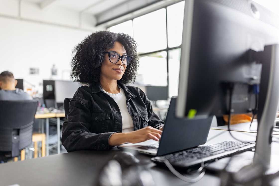 A lady on her office desk