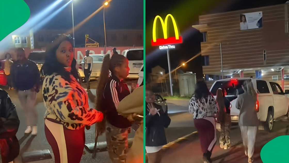 A TikTok video shows women walking through a McDonald's drive-thru at night.