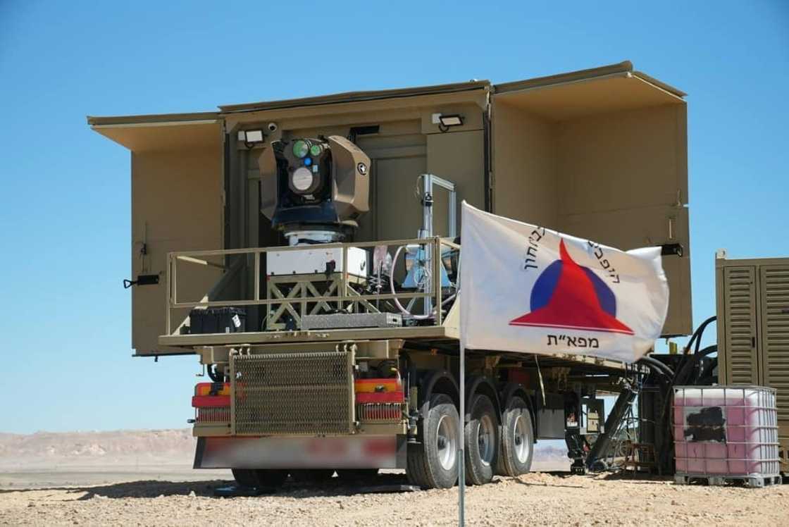 A high-power laser interception system developed by the Israeli defence ministry's directorate of defence research and development and Rafael Advanced Defence Systems is seen in this picture released by the ministry on April 14, 2022 A high-power laser interception system developed by the Israeli defence ministry's directorate of defence research and development and Rafael Advanced Defence Systems is seen in this picture released by the ministry on April 14, 2022