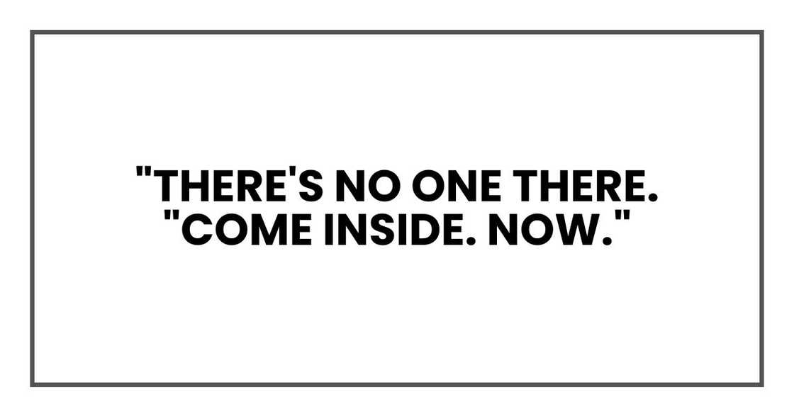 "There's no one there," I said, my voice lowering. "Come inside. Now."