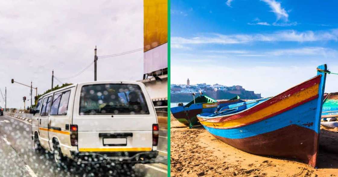 A TikTok video captured a taxi floating in a dam with a wooden boat.