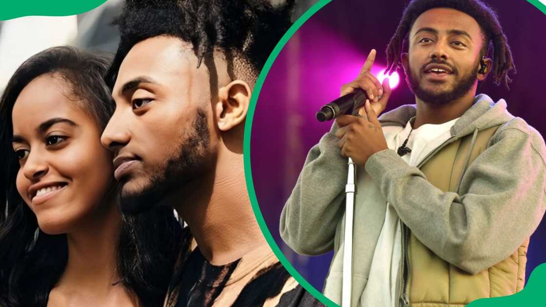 Aminé and Malia Obama (L). The rapper at the 2018 Treasure Island Music Festival (R) Aminé and Malia Obama (L). The rapper at the 2018 Treasure Island Music Festival (R)