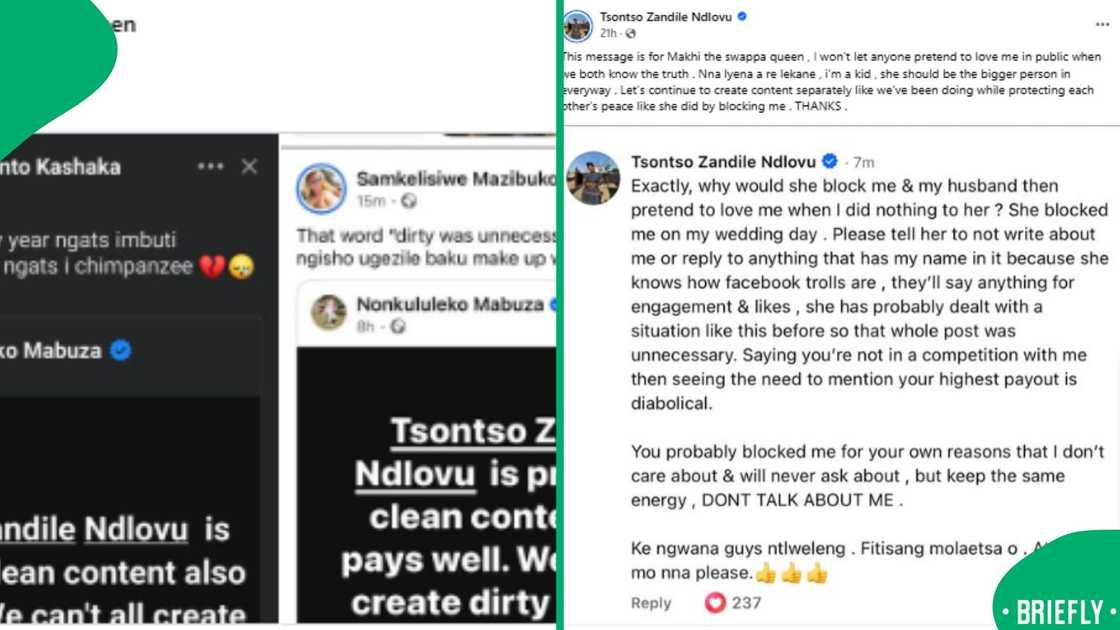 The screenshot on the right showed Tsontso's response The screenshot on the right showed Tsontso's response