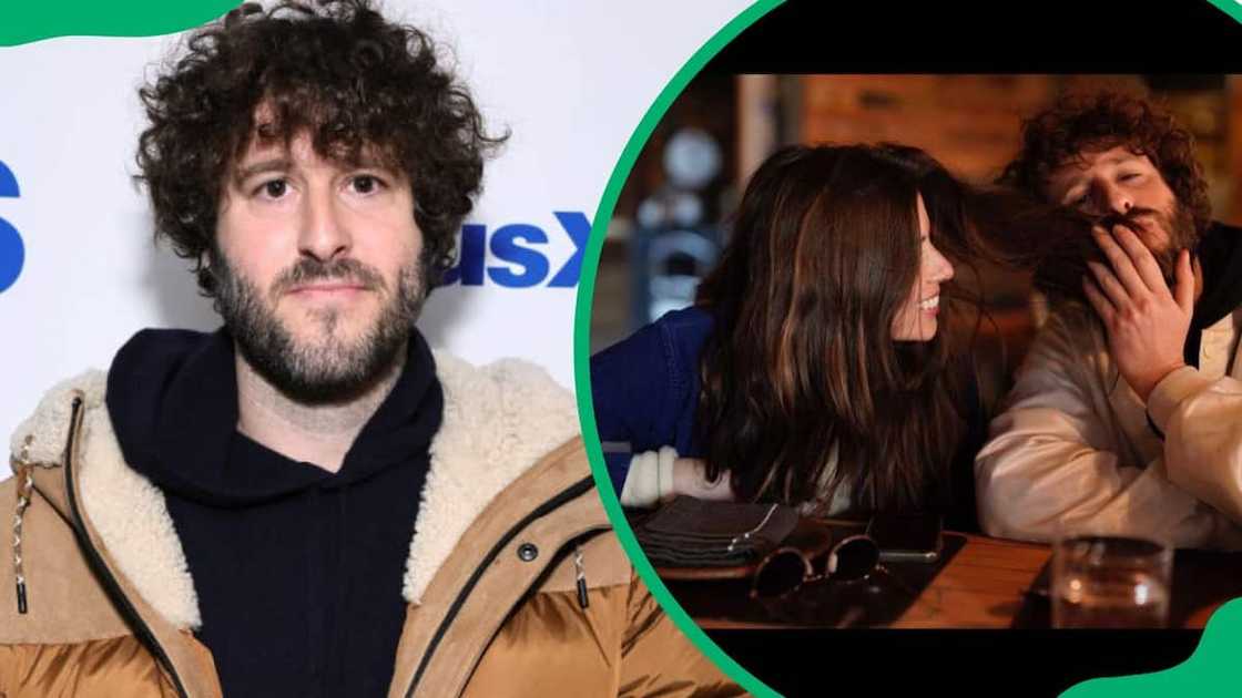 Lil Dicky attending the SiriusXM Studios Awards (L). The songwriter and his girlfriend having a good time (R)