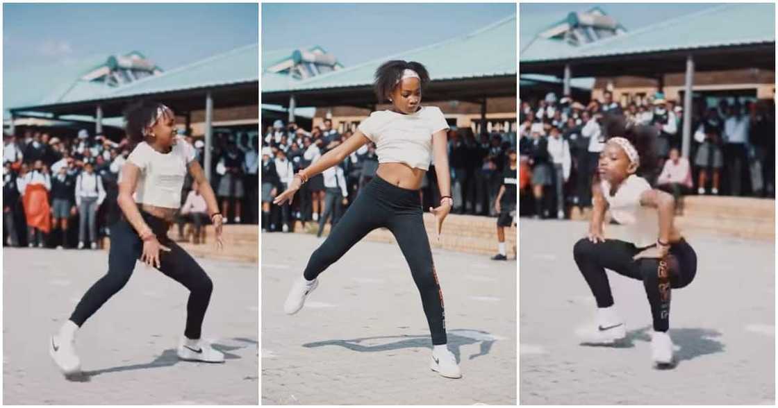 Young girl dances hard with legs apart in front of students, wows many in video Young girl dances hard with legs apart in front of students, wows many in video