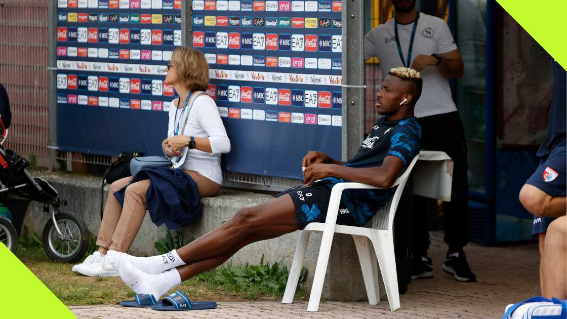 Victor Osimhen watching Napoli's pre-season game.