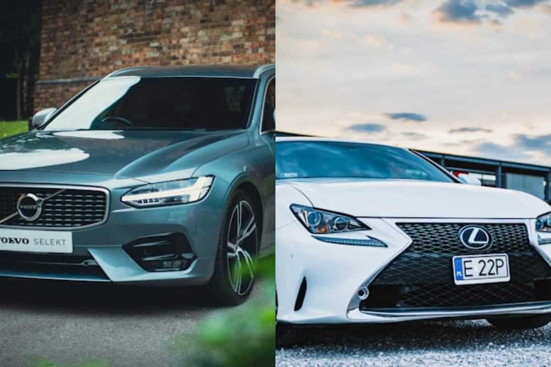 Silver Volvo and white Lexus cars