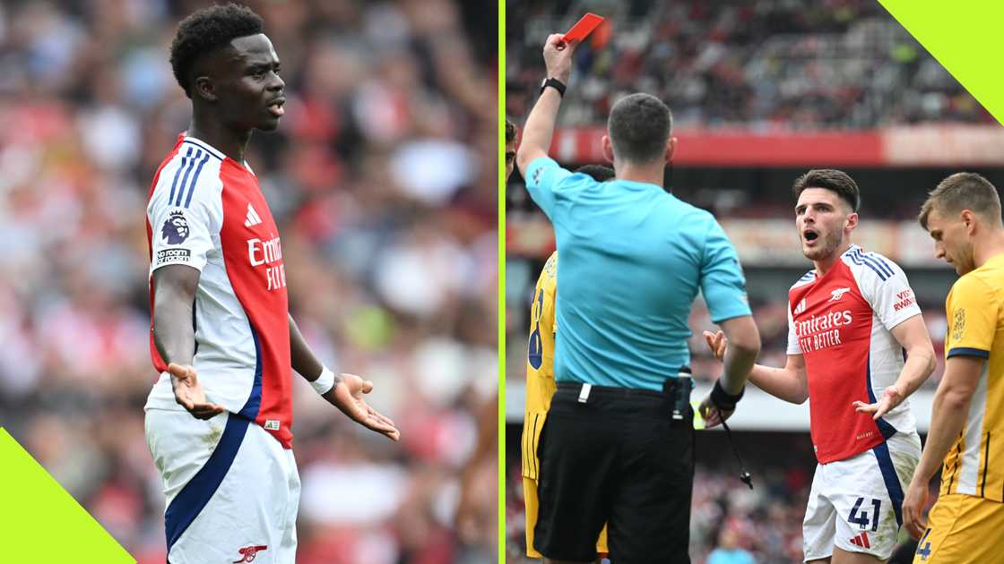 Bukayo Saka and Mikel Arteta want consistent officiating after Declan Rice's red card in Arsenal vs Brighton.