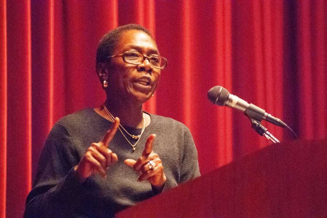 Afeni Shakur during a Milton S Eisenhower Symposium Afeni Shakur during a Milton S Eisenhower Symposium