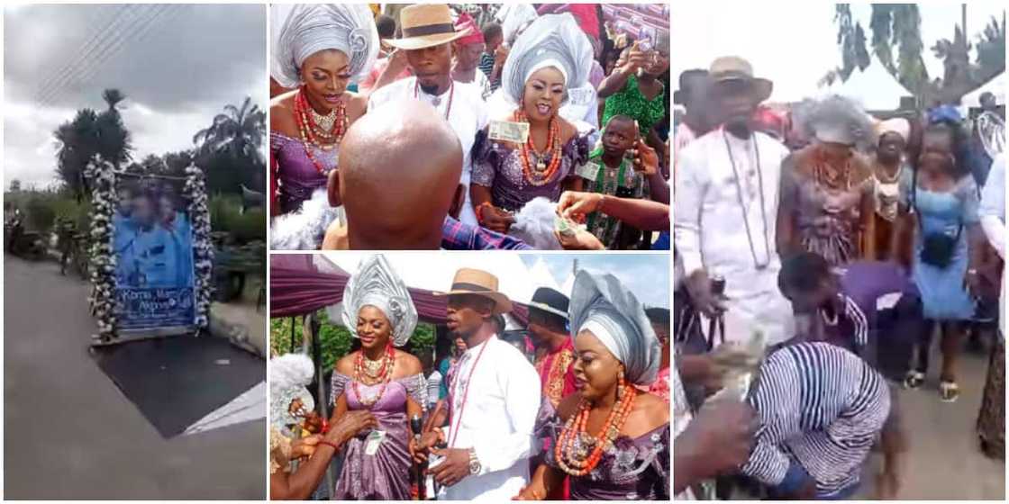 Reactions as 34-year-old Nigerian man and his two brides are sprayed with cash at their wedding Reactions as 34-year-old Nigerian man and his two brides are sprayed with cash at their wedding
