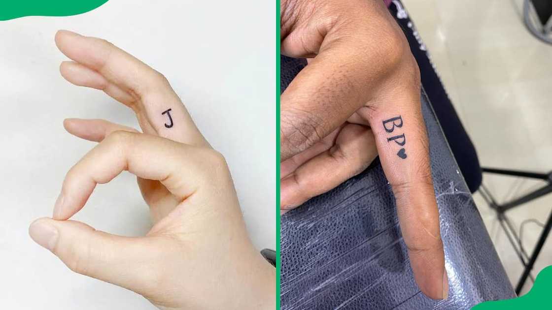 Finger tattoo with initials Finger tattoo with initials