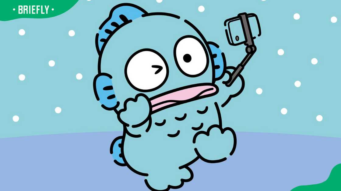 Hangyodon holding a selfie stick with a smartphone Hangyodon holding a selfie stick with a smartphone