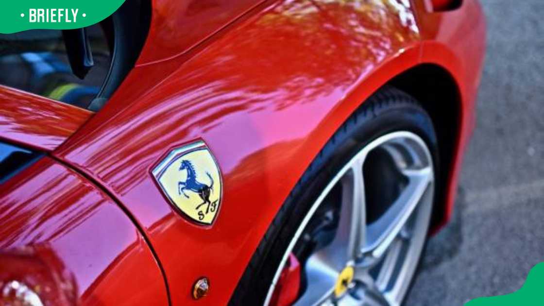 High angle shot of a Ferrari car logo High angle shot of a Ferrari car logo