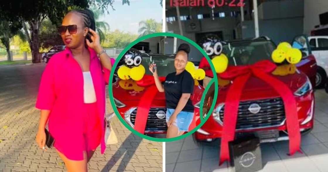 A woman buys herself a car for her 30th birthday and takes it home for her family to see