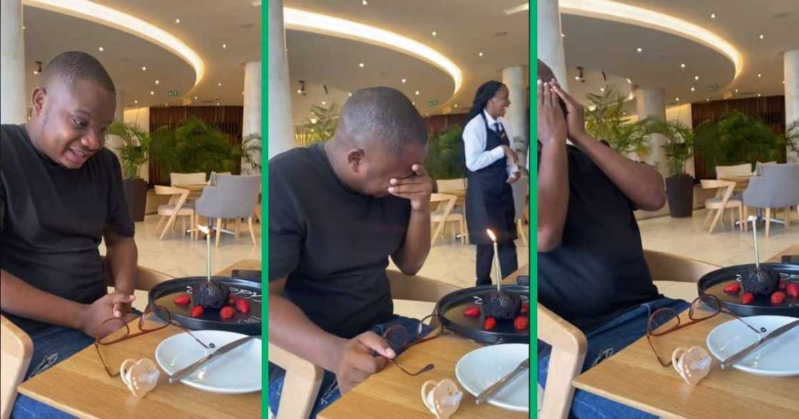 Man in tears at birthday surprise Man in tears at birthday surprise