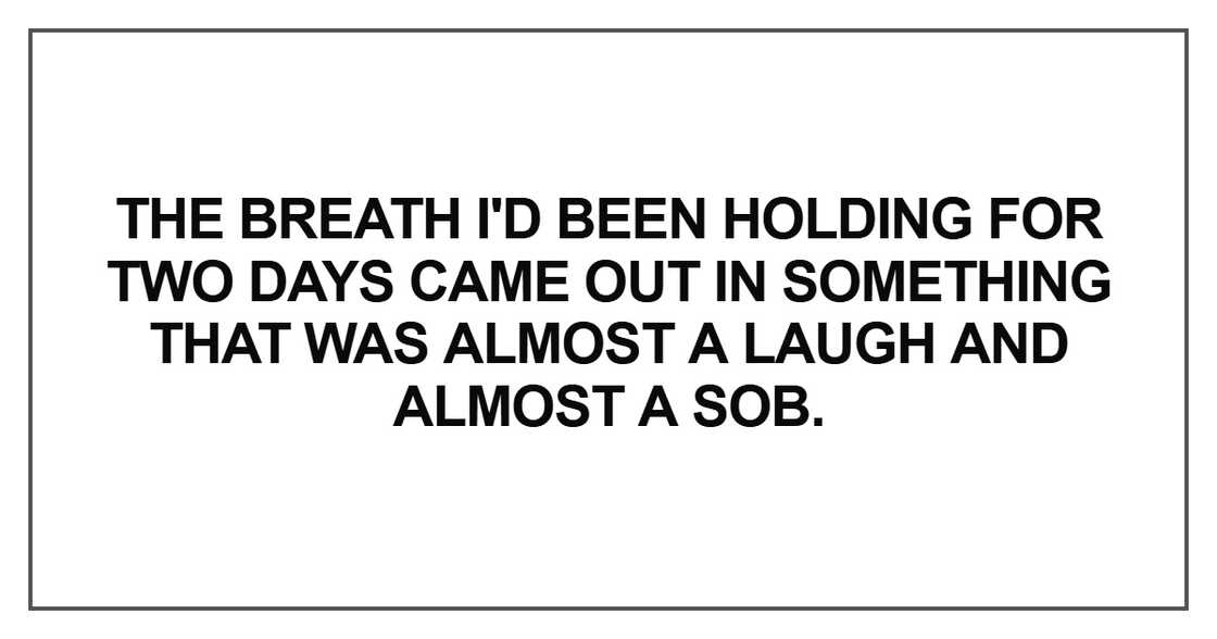 The breath I'd been holding for two days came out in something The breath I'd been holding for two days came out in something