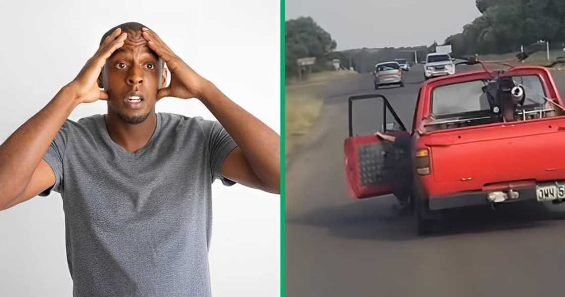 A driver and passenger maneuvered a bakkie through Klerksdorp traffic A driver and passenger maneuvered a bakkie through Klerksdorp traffic