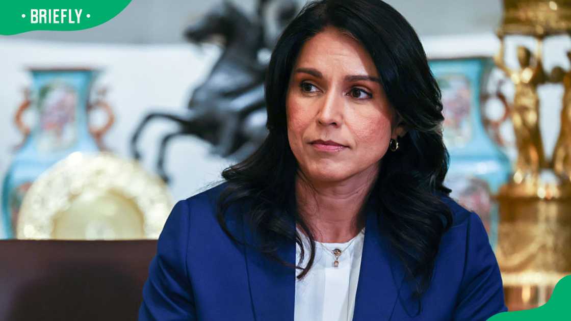 Politician Tulsi Gabbard during a 2025 cabinet meeting at the White House