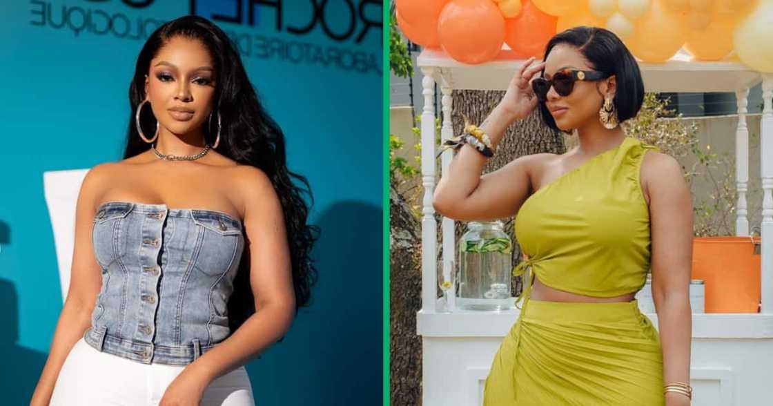 Mihlali Ndamase received flowers from her lover, Leeroy Sidambe Mihlali Ndamase received flowers from her lover, Leeroy Sidambe