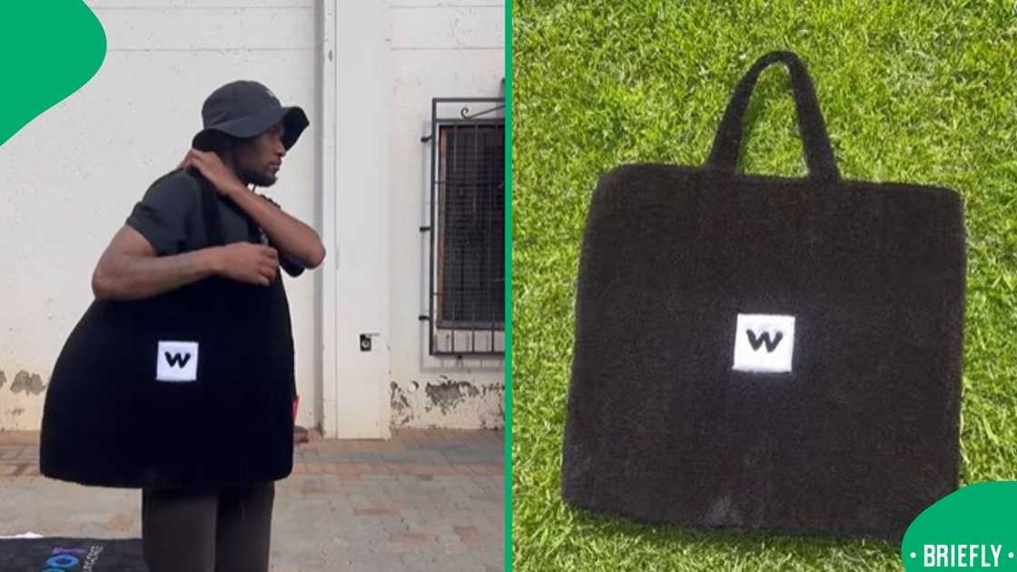 The image on the right showed the black rug inspired by the Woolworths bag