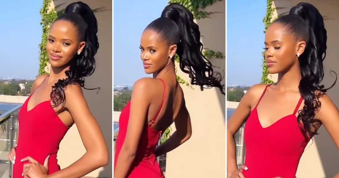 Miss SA, Ndavi Nokeri once again flaunted her high ponytail, looking amazing in a red dress Miss SA, Ndavi Nokeri once again flaunted her high ponytail, looking amazing in a red dress