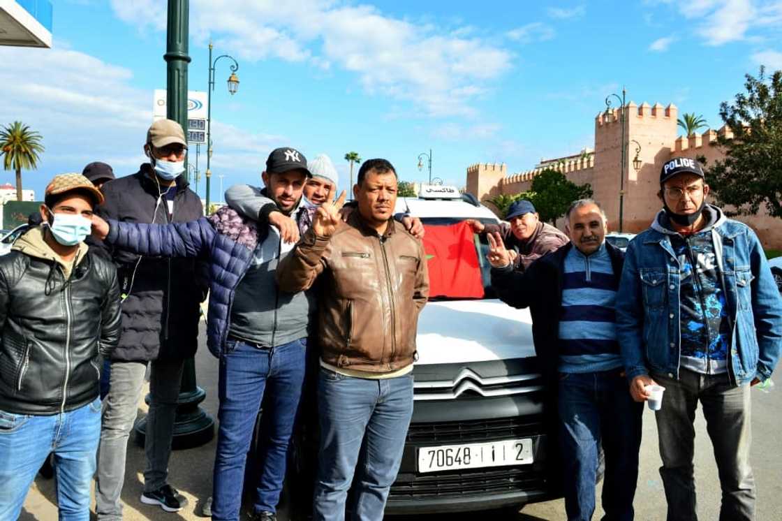 Moroccan taxi drivers strike to protest spiralling fuel coasts, in the capital Rabat, on March 7, 2022