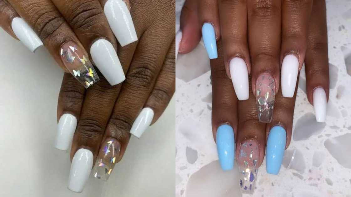 Soft white and sky blue nail design Soft white and sky blue nail design