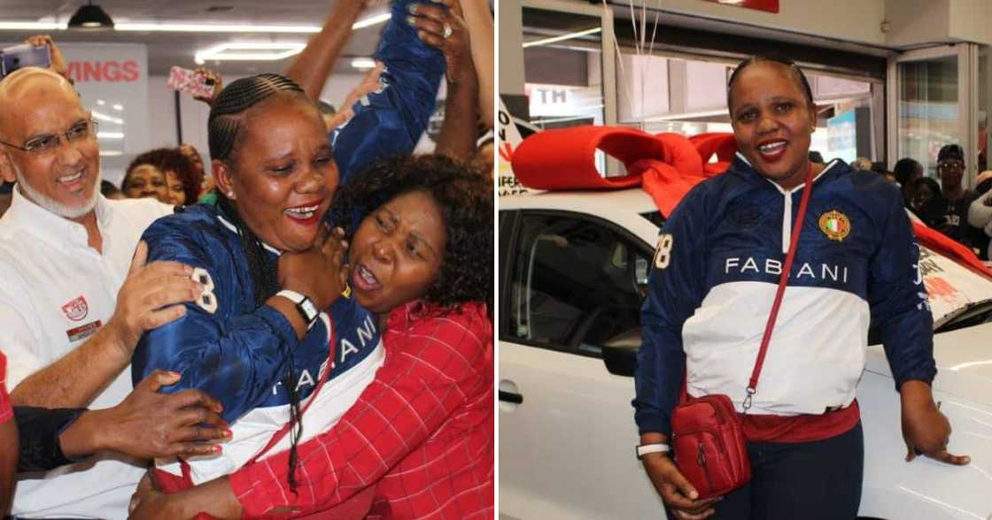 A lady from Pienaar who sells kotas was excited after winning a new car from Spar in a contest A lady from Pienaar who sells kotas was excited after winning a new car from Spar in a contest