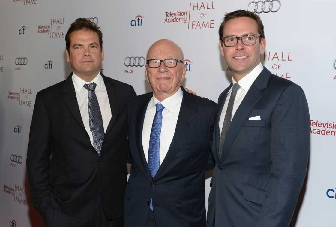 Lachlan Murdoch, Rupert Murdoch and James Murdoch shown at a 2014 event in Beverly Hills, California