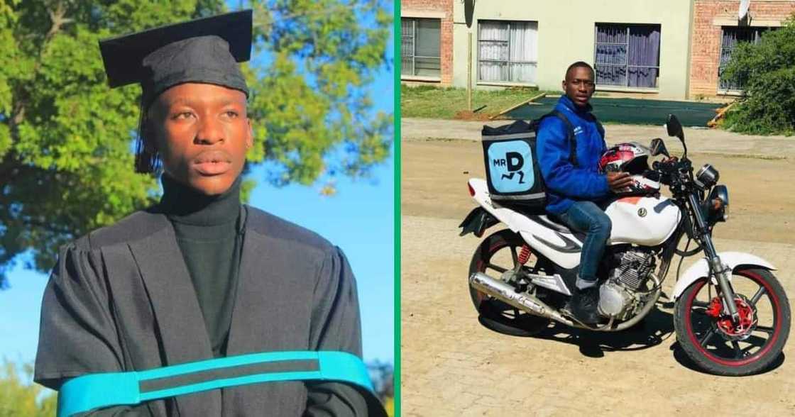 A TikTok video shows a Mr D driver being escorted by colleagues for graduation on motorbikes. A TikTok video shows a Mr D driver being escorted by colleagues for graduation on motorbikes.