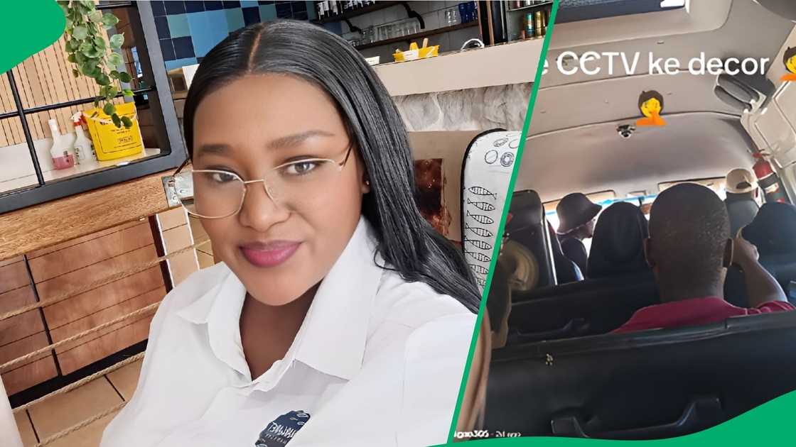 Passengers in the taxi had a hilarious exchange after noticing the surveillance camera overhead