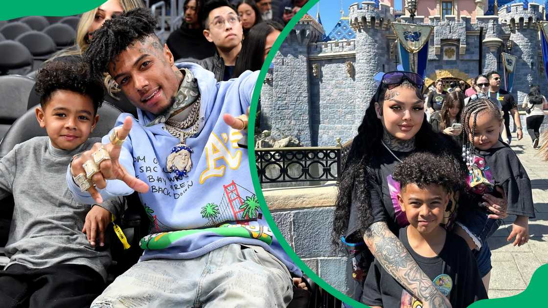 Blueface and his son Javaughn J. Porter attend a basketball game (L), and Jaidyn Alexis with Javaughn and Journey on a trip (R) Blueface and his son Javaughn J. Porter attend a basketball game (L), and Jaidyn Alexis with Javaughn and Journey on a trip (R)