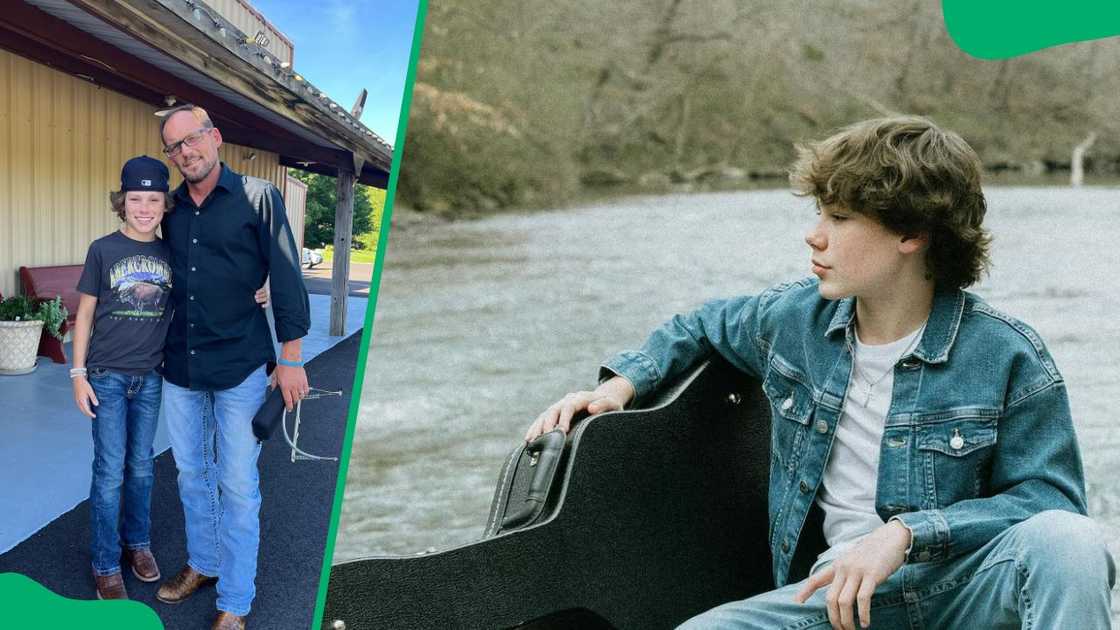 Maddox Batson and his dad having a good time together (L). The TikToker holding his guitar (R)