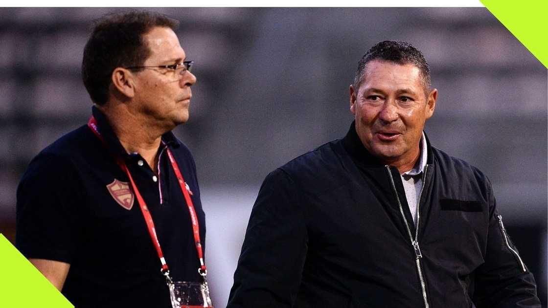 Stellenbsoch FC CEO Rob Benadie and coach Steve Barker. Stellenbsoch FC CEO Rob Benadie and coach Steve Barker.