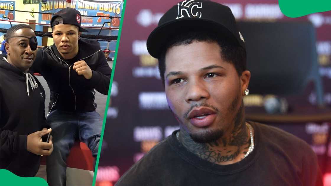 Garrin and Gervonta enjoying some father-son moments (L). Davis at the State Farm Arena in 2021 (R) Garrin and Gervonta enjoying some father-son moments (L). Davis at the State Farm Arena in 2021 (R)