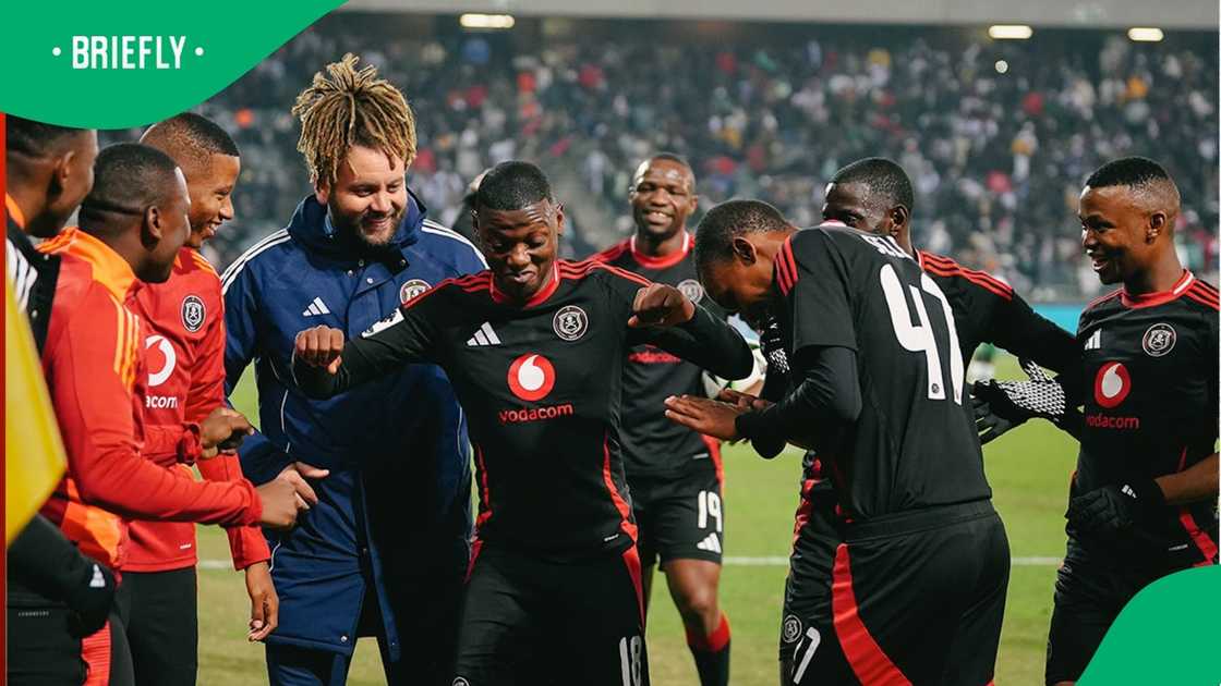 Orlando Pirates stars celebrate Kabelo Dlamini's goal against Golden Arrows. Orlando Pirates stars celebrate Kabelo Dlamini's goal against Golden Arrows.
