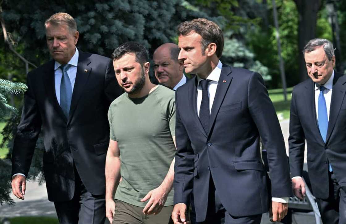 The day before the EU Commission's announcement the French, German, Italian and Romanian leaders had travelled to Kyiv to send a powerful symbol of support to Ukraine The day before the EU Commission's announcement the French, German, Italian and Romanian leaders had travelled to Kyiv to send a powerful symbol of support to Ukraine