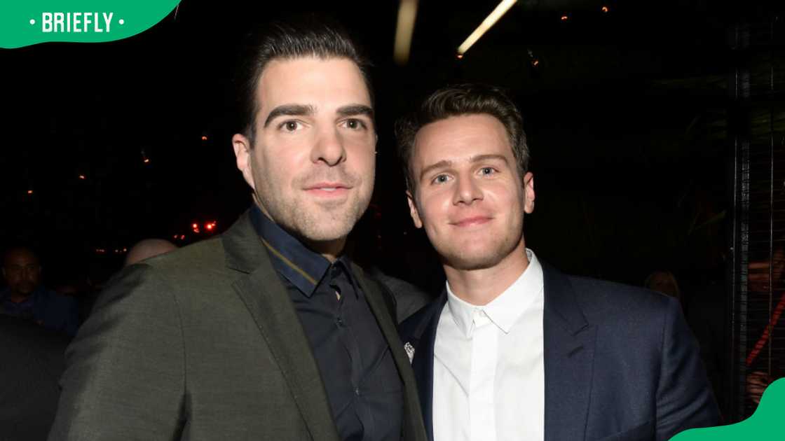 Zachary Quinto (L) and Jonathan Groff during the 2017 GQ Men of the Year party