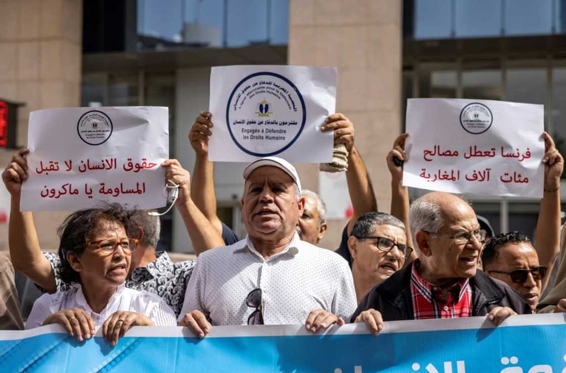 Members of a Moroccan human rights association demonstrate in front of the European Union offices in Rabat against the restriction of visa Members of a Moroccan human rights association demonstrate in front of the European Union offices in Rabat against the restriction of visa