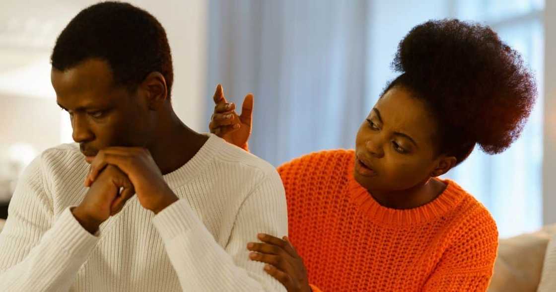 Loving wife consoling offended husband Loving wife consoling offended husband