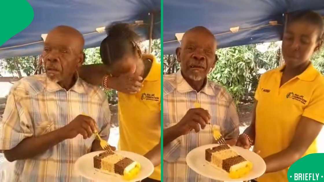 A woman cried on Mkhulu's shoulder as he celebrated his birthday A woman cried on Mkhulu's shoulder as he celebrated his birthday