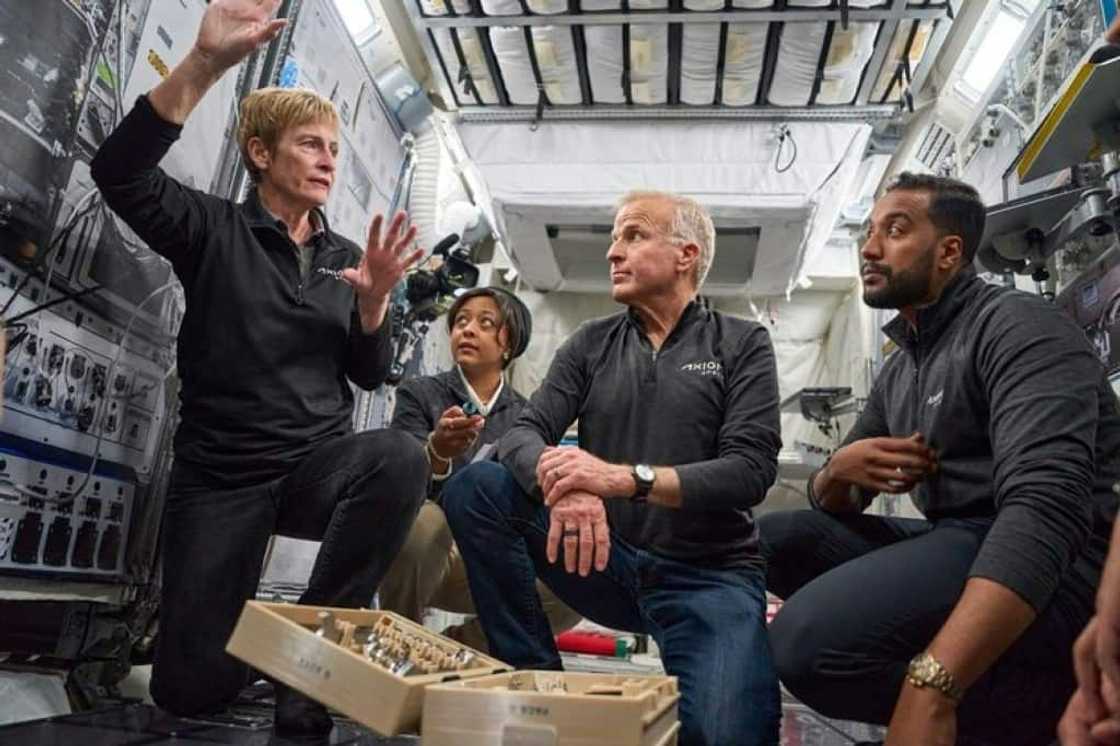 Ax-2 crew members Peggy Whitson (far left), Rayyanah Barnawi, John Shoffner and Ali Al-Qarni took part in training ahead of their expected journey to the International Space Station Ax-2 crew members Peggy Whitson (far left), Rayyanah Barnawi, John Shoffner and Ali Al-Qarni took part in training ahead of their expected journey to the International Space Station