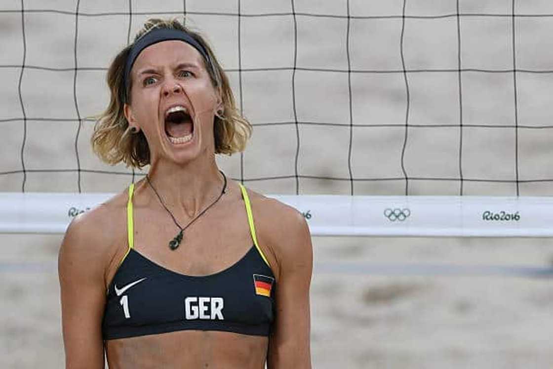 Laura Ludwig reacts during the women's beach volleyball Laura Ludwig reacts during the women's beach volleyball