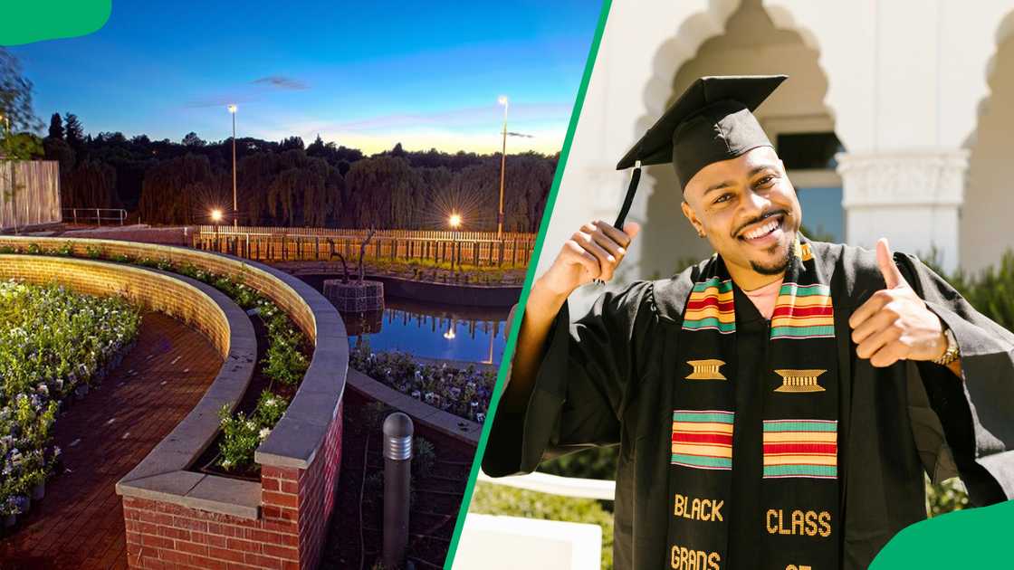 UNISA campus and a male graduate UNISA campus and a male graduate