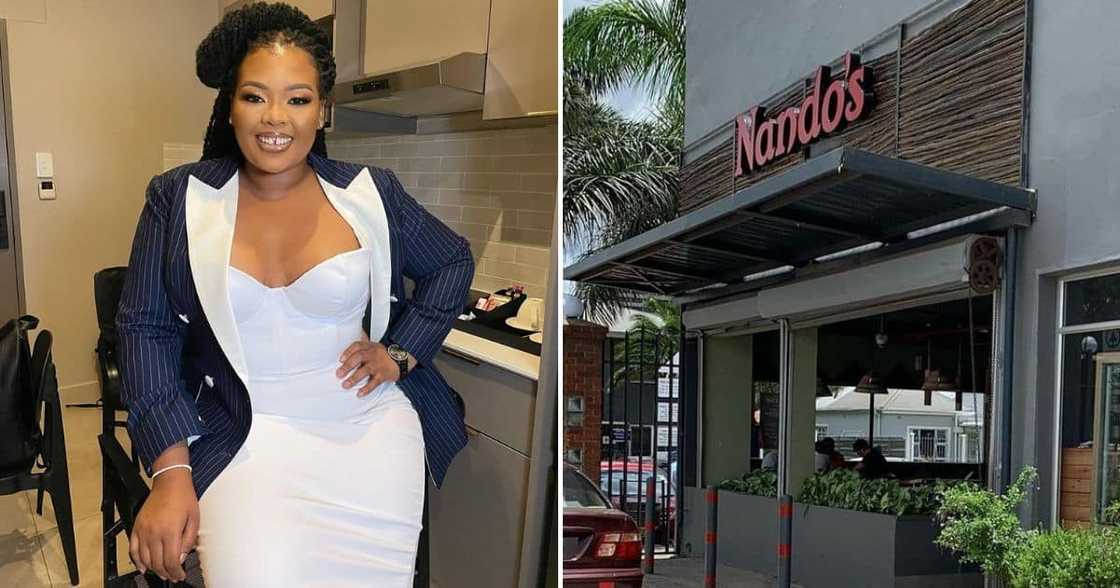 Anele clapped back at Nando's for making fun of a dirty coin between her teeth Anele clapped back at Nando's for making fun of a dirty coin between her teeth