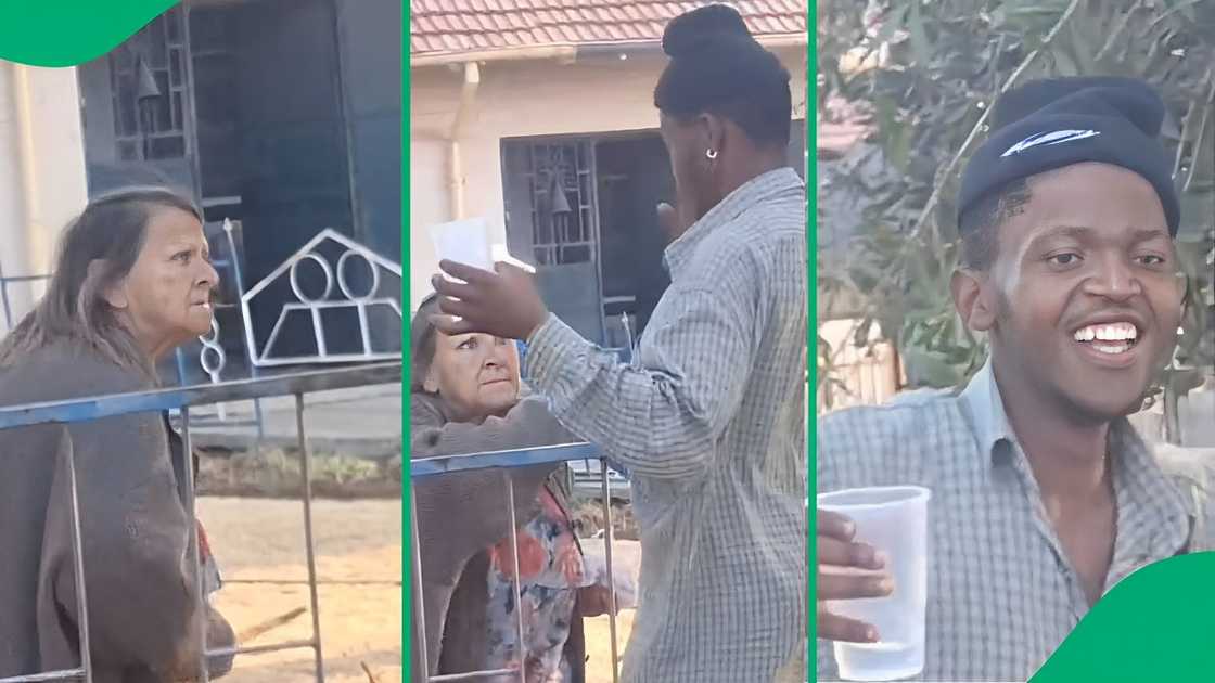 A TikTok video shows an old woman shouting at a young man for grooving in front of her yard.