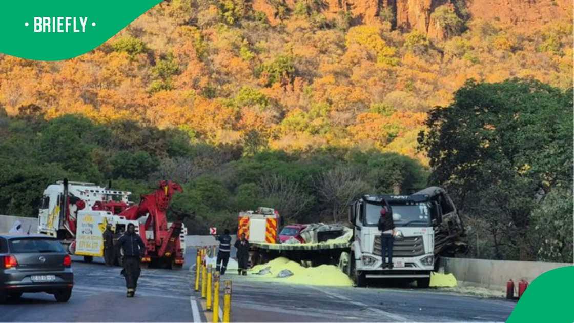 Sulphur was spilt across the road following an accident on the pass in July Sulphur was spilt across the road following an accident on the pass in July