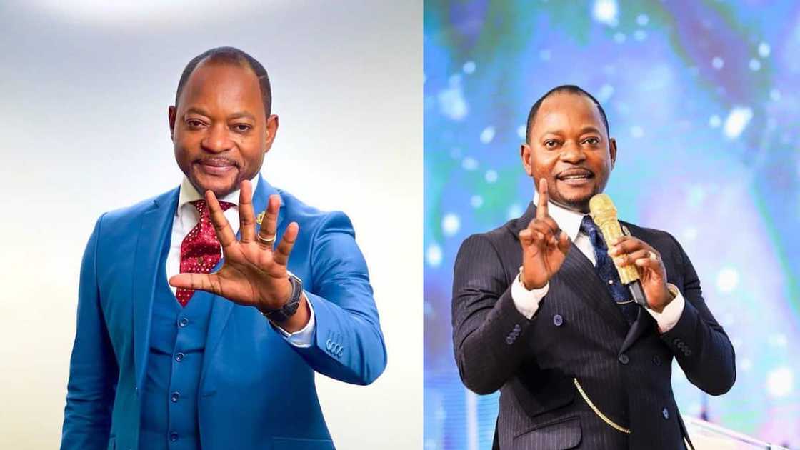 Pastor Alph Lukau preaching in a blue suit and in a black striped suit Pastor Alph Lukau preaching in a blue suit and in a black striped suit